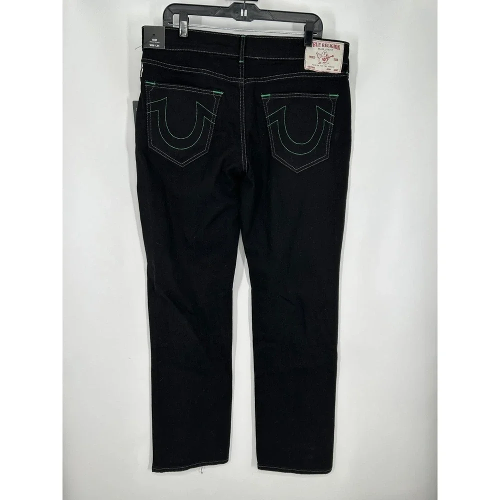 True Religion Ricky‎ Straight Jeans Men's 36x34 Black Denim Relaxed Fit Stretch